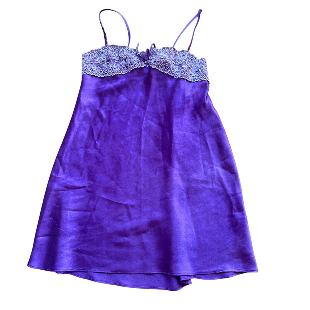 Morgan Taylor Intimates Purple Satin Lace Trim Chemise Nightgown XS WPL 8046